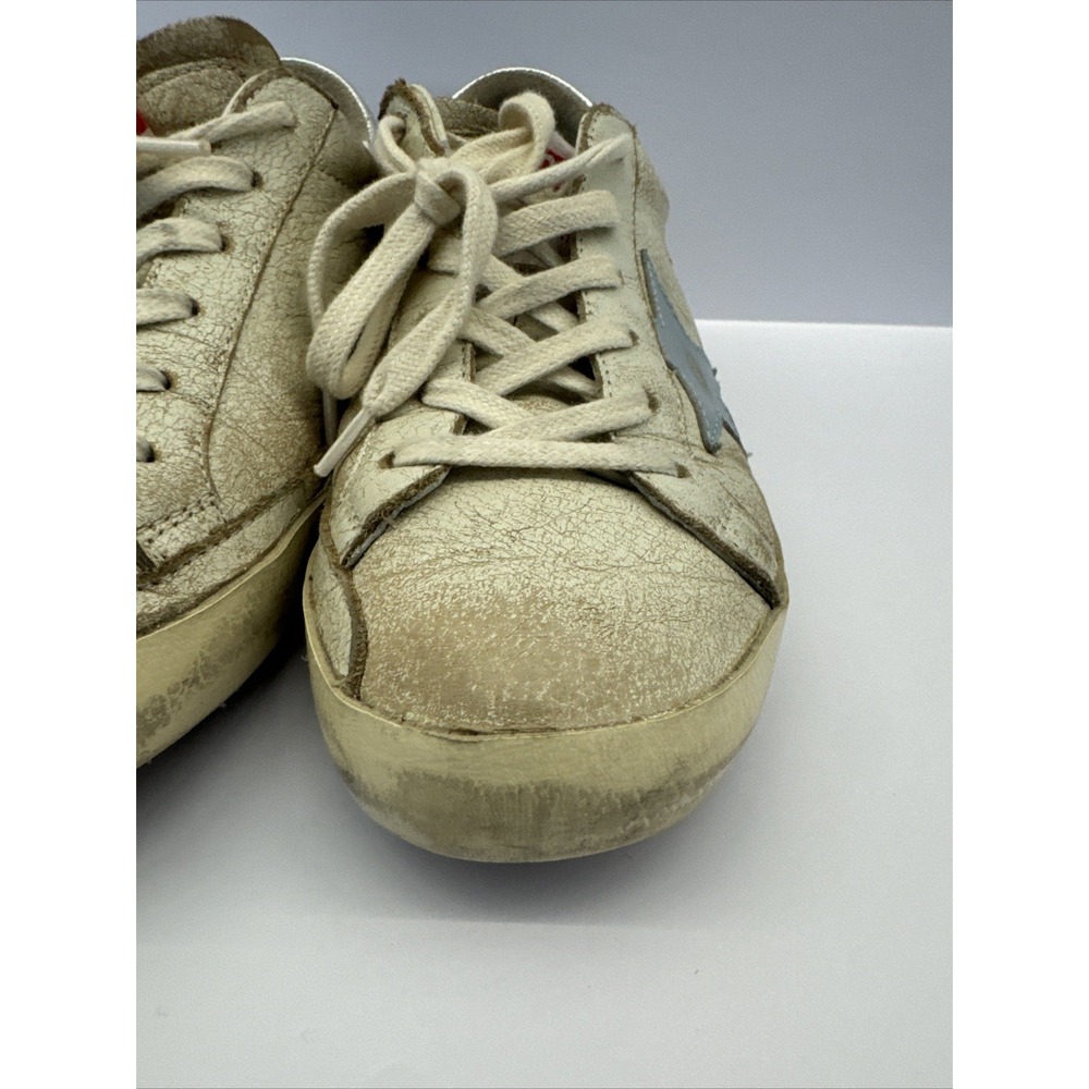 Golden Goose Superstar Sneakers White Leather Blue Star Distressed Low Top SZ 37 - Picture 5 of 16
